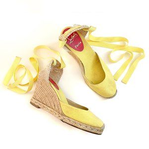 Christian Louboutin Yellow Espadrille Wedge Tie-Up Sandals